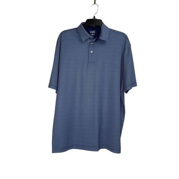 Roundtree & Yorke Gray Gingham Loose-Fit Short-Sleeve Polo Shirt Size L - Picture 1 of 10